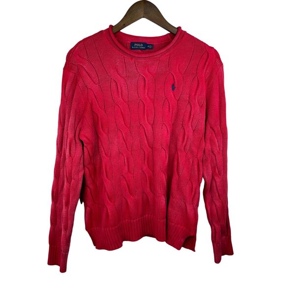 Polo Ralph Lauren Red Cable Knit Sweater M Preppy Gorpcore Classic‎ - Picture 1 of 11